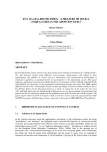 THE DIGITAL DIVIDE INDEX – A MEASURE OF SOCIAL INEQUALITIES IN THE ADOPTION OF ICT Hannes Selhofer empirica GmbH, DBonn, Oxfordstr. 2 phone: ; fax:  