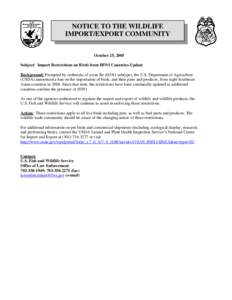 Medicine / Influenza A virus subtype H5N1 / United States Department of Agriculture / Avian influenza / Influenza / Wildlife trade / Under Secretary of Agriculture for Natural Resources and Environment / Epidemiology / Veterinary medicine / Health