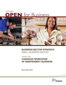 Open for Business  BUSINESS SECTOR STRATEGY: SMALL BUSINESS SECTOR Created with: