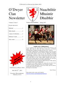 O’DWYER CLAN NEWSLETTER, SPRING[removed]O’Dwyer Clan Newsletter Volume 2, Issue 1