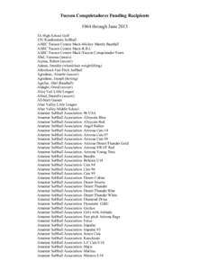 Tucson Conquistadores Funding Recipients 1964 through June 2013 3A High School Golf 12U Roadrunners Softball AABC Tucson Connie Mack-Mickey Mantle Baseball AABC Tucson Connie Mack-R.B.I.