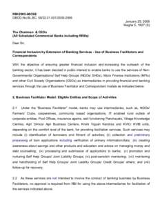 RBI[removed]DBOD.No.BL.BC[removed][removed]January 25, 2006 Magha 5, 1927 (S) The Chairmen & CEOs (All Scheduled Commercial Banks including RRBs)