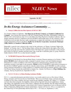 September 30, 2012  * Members of the NLIEC Board of Directors and associate members of NLIEC are shown in boldface type in the text of items. In the Energy Assistance Community … 