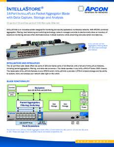 IntellaStore®  14-Port IntellaFlex Packet Aggregator Blade with Data Capture, Storage and Analysis 12 ports of 1G and two ports of 10G fiber optic Ethernet INTELLASTORE is an innovative solution designed for monitoring 