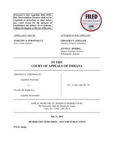 Pursuant to Ind. Appellate Rule 65(D), this Memorandum Decision shall not be regarded as precedent or cited before any court except for the purpose of establishing the defense of res judicata, collateral estoppel, or the