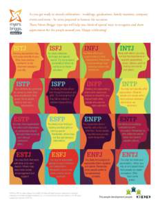 As you get ready to attend celebrations - weddings, graduations, family reunions, company events and more - be extra prepared to honour the occasion. These Myers-Briggs® type tips will help you think of special ways to 