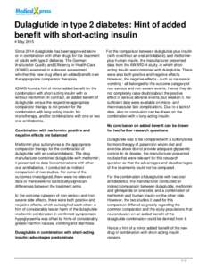 Dulaglutide in type 2 diabetes: Hint of added benefit with short-acting insulin