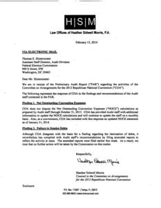 H|S|M Law Offices of Heather Sidwell Morris, P.A. February 13,2014 VIA ELECTRONIC MAIL Thomas E. Hintermister Assistant Staff Director, Audit Division