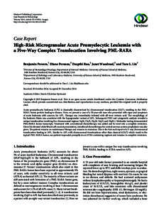 Hindawi Publishing Corporation Case Reports in Hematology Volume 2015, Article ID[removed], 3 pages http://dx.doi.org[removed][removed]Case Report