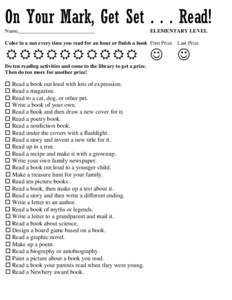 On Your Mark, Get SetRead! Name_____________________________ ELEMENTARY LEVEL  Color in a sun every time you read for an hour or finish a book First Prize Last Prize