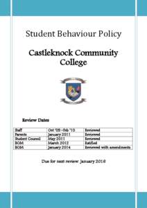 Student Behaviour Policy Castleknock Community College Review Dates Staff