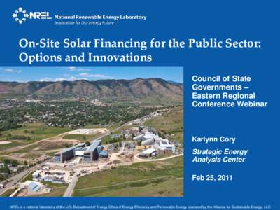 On-Site Solar Financing for the Public Sector: Options and Innovations Council of State Governments – Eastern Regional Conference Webinar