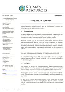 16th March[removed]ASX Release Kidman Resources Limited