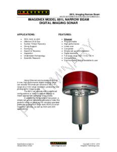 881L Imaging Narrow Beam[removed]SEPTEMBER 2010-REVISED SEPTEMBER 2011 IMAGENEX MODEL 881L NARROW BEAM DIGITAL IMAGING SONAR