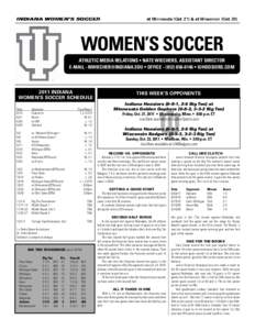 Indiana WOMEN’S SOCCER	  at Minnesota (Oct. 21) & at Wisconsin (Oct. 23) WOMEN’S SOCCER Athletic media relations • Nate Wiechers, ASSISTANT DIRECTOR