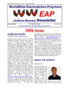WW-EAP Newsletter, Vol. 5, No. 2, December[removed]WorldWide ElectroActive Polymers EAP (Artificial Muscles)