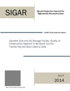 SIGAR  Special Inspector General for Afghanistan Reconstruction  SIGAR[removed]Inspection Report