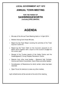 LOCAL GOVERNMENT ACTANNUAL TOWN MEETING FOR THE PARISH OF  SAWBRIDGEWORTH