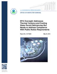EPA Oversight Addresses Thermal Variance and Cooling Water Permit Deficiencies But Needs to Address Compliance With Public Notice Requirements
