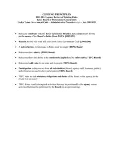 GUIDING PRINCIPLES[removed]Agency Review of Existing Rules Texas Board of Professional Geoscientists Under Texas Government Code – Administrative Procedures Act – Sec[removed]  