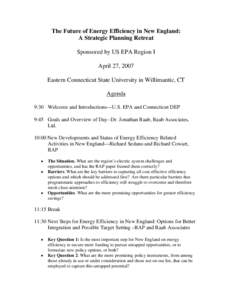 Agenda for The Future of Energy Efficiency in New England: A Strategic Planning Retreat