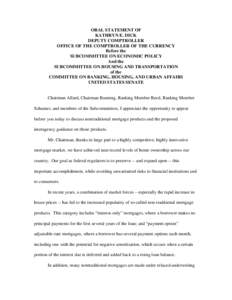 NR[removed], Statement before Subcommittee on Economic Policy and Subcommittee on Housing and Transportation; Senate Committee on Banking, Housing, and Urban Affairs