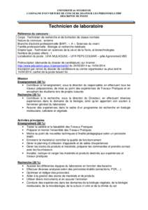 V.fin.-UFR PEPS fiche de poste concours TECH EXT. en sciences de la vie et de la terre, et biotechnologies