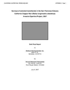 CALIFORNIA CLAPPER RAIL TRENDS[removed]APPENDIX 5 - Page 1 Surveys of selected marshlands in the San Francisco Estuary California Clapper Rail (Rallus longirostris obsoletus):