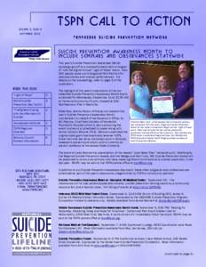 TSPN CALL TO ACTION VOLUME 9, ISSUE 9 SEPTEMBER 2013 TENNESSEE SUICIDE PREVENTION NETWORK