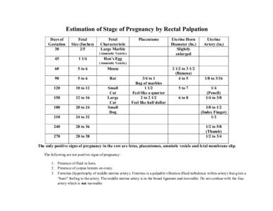 Estimation of Stage of Pregnancy by Rectal Palpation Days of Gestation 30  Fetal