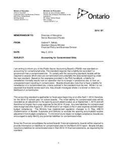 Ministry of Education Office of the ADM Financial Policy and Business Division 20th Floor, Mowat Block 900 Bay Street Toronto ON M7A 1L2