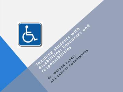 Agenda for part 1  Review of ADA regulations  Compliance and enforcement  Definitions and types of of disabilities  Disability etiquette  ADA at higher education institutions