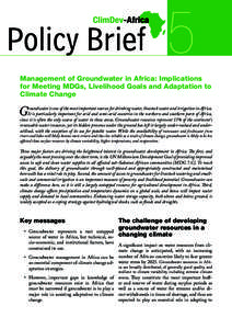 5 Management of Groundwater in Africa: Implications for Meeting MDGs, Livelihood Goals and Adaptation to Climate Change  G