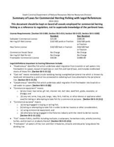 South Carolina Department of Natural Resources Marine Resources Division  Summary of Laws for Commercial Herring Fishing with Legal References[removed]This document should be kept on board all vessels employed for com