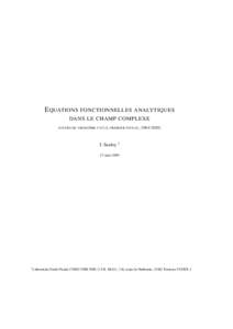 E QUATIONS FONCTIONNELLES ANALYTIQUES DANS LE CHAMP COMPLEXE ( COURS DE TROISI E` ME CYCLE , PREMIER NIVEAU ,