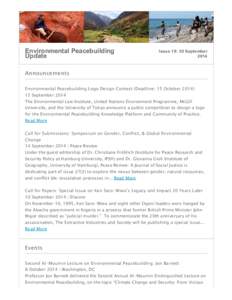 Environmental Peacebuilding Update Issue 19: 30 September 2014