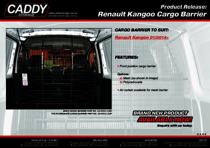 Product Release:  Renault Kangoo Cargo Barrier CARGO BARRIER TO SUIT: Renault Kangoo+