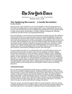 (Distributed by The New York Times News Service/Syndicate)  Monday, June 2, 2008 The Daddying Movement – A Gentle Revolution By Allan Shedlin