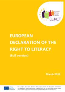 EUROPEAN DECLARATION OF THE RIGHT TO LITERACY (Full version)  March 2016