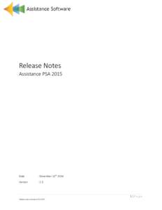 Release Notes Assistance PSA 2015 Date  : December 12th 2014