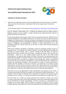 G20	
  Anti-­‐Corruption	
  Working	
  Group	
  	
    	
   Accountability	
  Report	
  Questionnaire	
  2014	
   	
  
