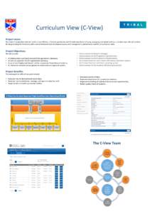 Curriculum	View	(C-View)	 Project	vision: Our	vision	is	to	provide	end	users	with	a	more	eﬃcient,	eﬀec<ve,	produc<ve	and	friendly	experience	of	using,	managing	and	administering	curriculum	data.	We	will	achieve	 this