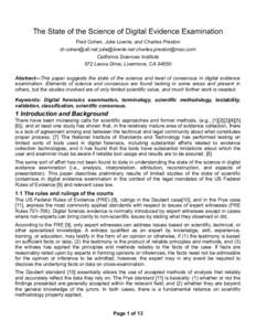 The State of the Science of Digital Evidence Examination Fred Cohen, Julie Lowrie, and Charles Preston    California Sciences Institute 572 Leona Drive, Livermore, C