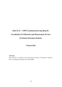 Joint ILAC-CIPM Communication regarding the accreditation of Calibration and Measurement Services of National Metrology Institutes