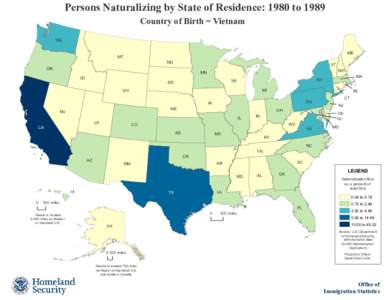 Persons Naturalizing by State of Residence: 1980 to 1989 Country of Birth = Vietnam WA ME