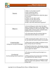 BHH in the College Classroom Analyzing Evidence of Material Culture Source  Observe