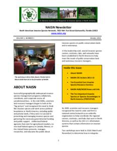 NAISN Newsletter North American Invasive Species Network, 7922 NW 71st Street Gainesville, Florida[removed]www.naisn.org VOLUME 1, NUMBER 1
