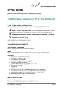 Oral History Australia  STYLE GUIDE FOR ORAL HISTORY AUSTRALIA JOURNAL No 38, 2016  Fast Forward: Oral History in a Time of Change