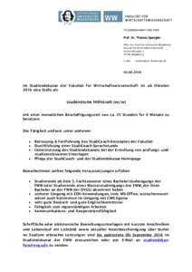 STUDIENDEKANAT DER FWW  Prof. Dr. Thomas Spengler Otto-von-Guericke-Universität Magdeburg Fakultät für Wirtschaftswissenschaft Universitätsplatz 2