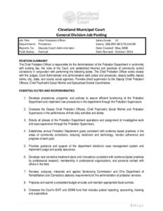 Cleveland Municipal Court General Division-Job Posting Job Title: Chief Probation Officer